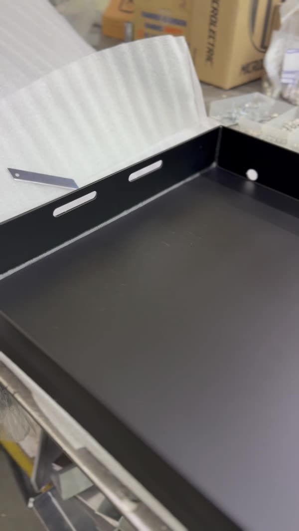 Black powder-coated tray panel