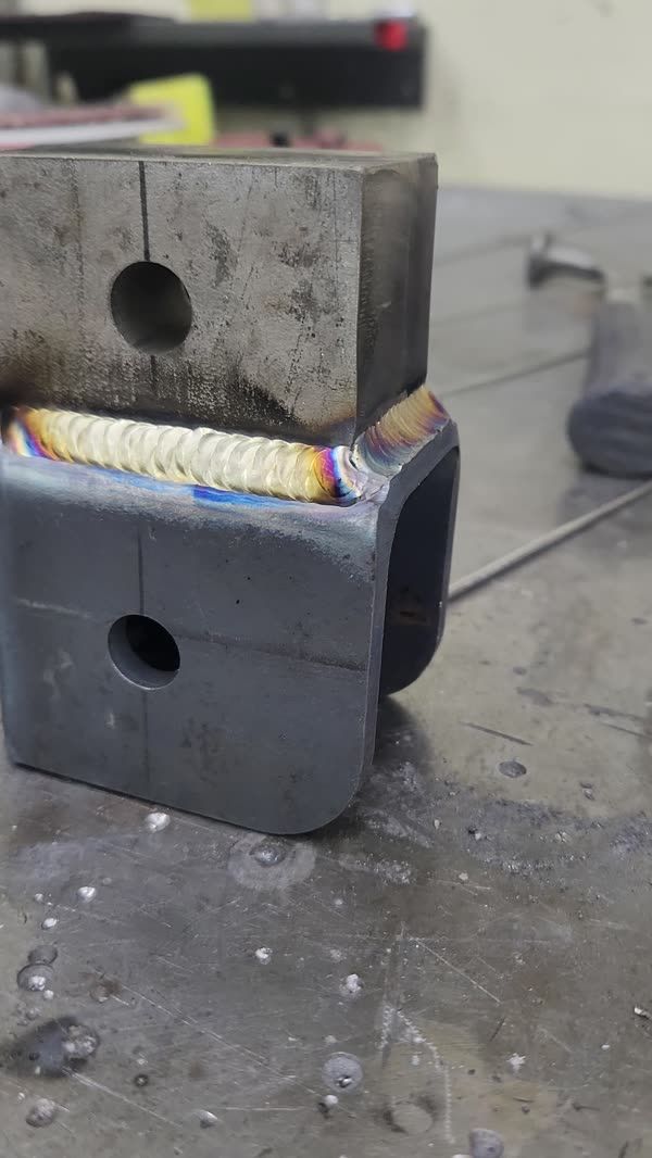 TIG-welded steel blocks on the welding table