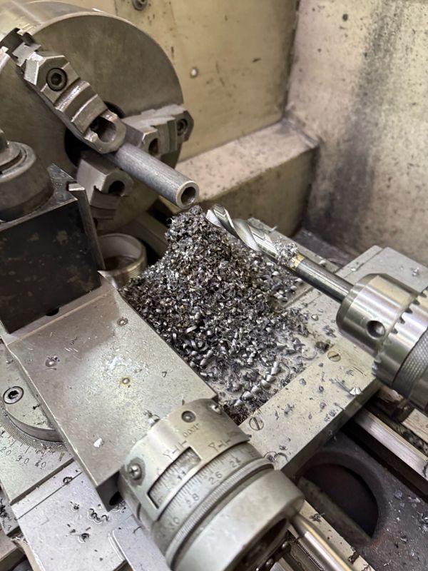 Drilling a part on the lathe
