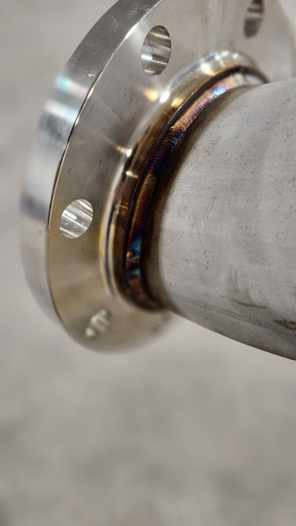 Stainless flange welded onto a large tube