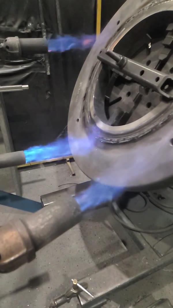 Preheating a large ring with torches